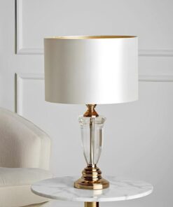 TABLE LAMP-art-deco-with-gold-glass-frame-and-white-shade-elegant-beautiful