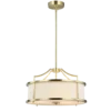 STANZA OLD GOLD S PENDING LAMP gold fixture white lampshade modern glamour.