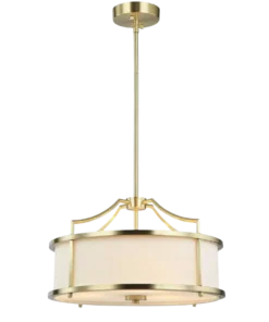 STANZA OLD GOLD S PENDING LAMP gold fixture white lampshade modern glamour.