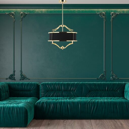 STESSO GOLD NERO S PENDING LAMP gold fitting black shade modern decorative.