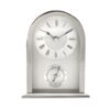 CLOCK-STANDING-silver-metal-with-thermometer-classic