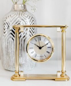 STANDING CLOCK in gold aluminum and glass classic for fireplace.