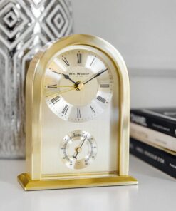 STANDING CLOCK gold metal with thermometer classic British