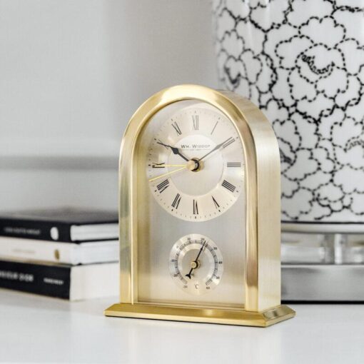 STANDING CLOCK gold metal with thermometer classic subtle accurate