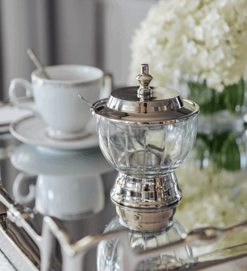SUGGESTED glass spoon with silver glamour lid, beautiful