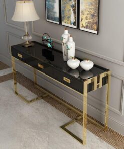 CONSOLE-ON-GOLD-FRAME-WITH-THREE-DRAWERS-BLACK-GLOSS