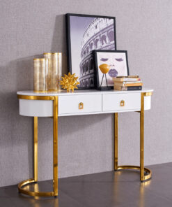 Console-stainless-steel-gold-oval-top-in-glamour-style