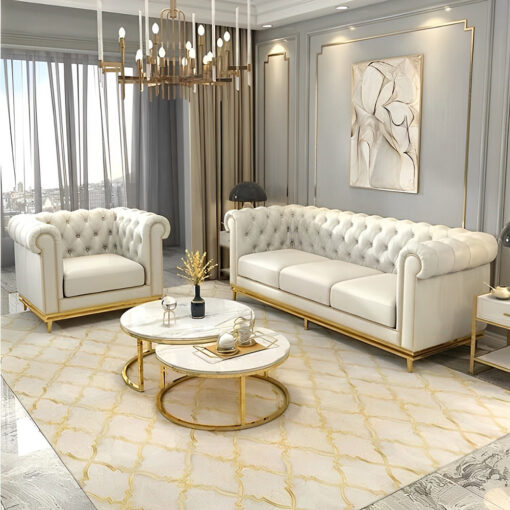 COFFEE TABLE SET marble top gold base glamour style, exclusive