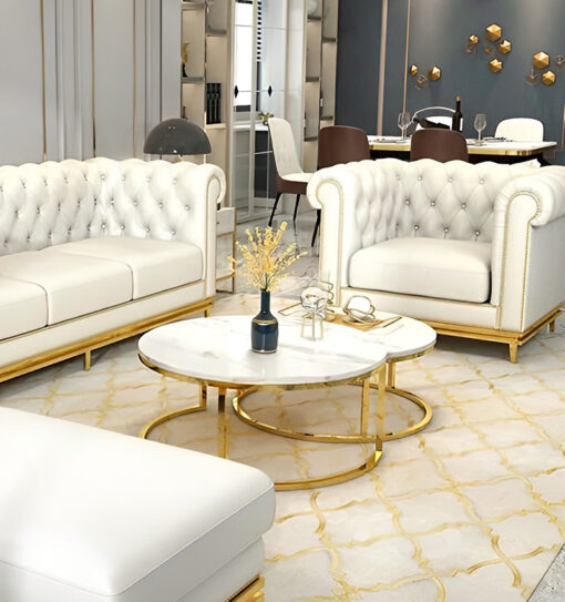 COFFEE TABLE SET marble top gold base glamour style, beautiful