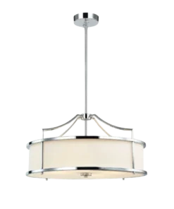 STANZA CROMO M PENDING LAMP silver luminaire white lampshade modern glamour.