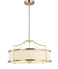 STANZA OLD GOLD M PENDING LAMP gold fixture white lampshade modern glamour.