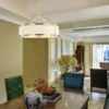 STANZA OLD GOLD M PENDING LAMP gold fixture white lampshade modern beautiful.