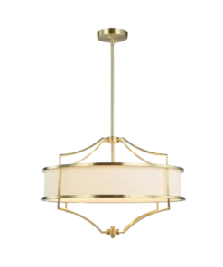 STESSO OLD GOLD M PENDING LAMPS gold fixture white lamp shade modern glamour.