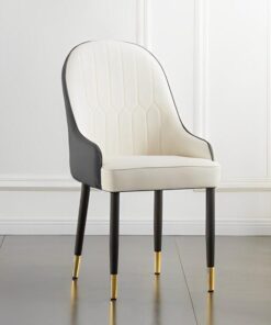 Upholstered chair-white-leather-black-back-gold-legs-glamour-style- 48x54x105