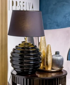 4concepts Saint Tropez Table Lamp Black Glamour Black and Gold Lampshade