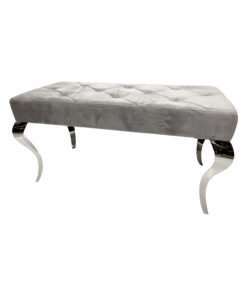 Upholstered bench, quilted, velvet, silver legs, stainless steel, glamour, grey