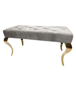 Upholstered bench, quilted, velvet, golden legs, stainless steel, glamour, grey