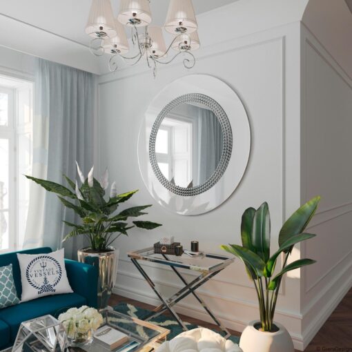 Mirror-Wall-Mounted-Elegance-White-Round-Silver-Mosaic-Decorative