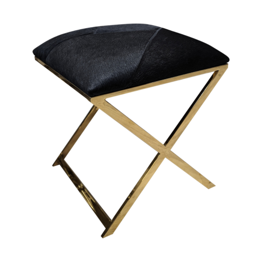 PUFATABORET natural leather finish, gold legs, stainless steel, black seat, glamour