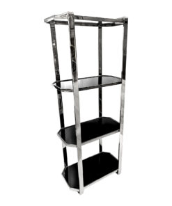 Silver stainless steel bookcase, tempered glass shelves, Large, glamour