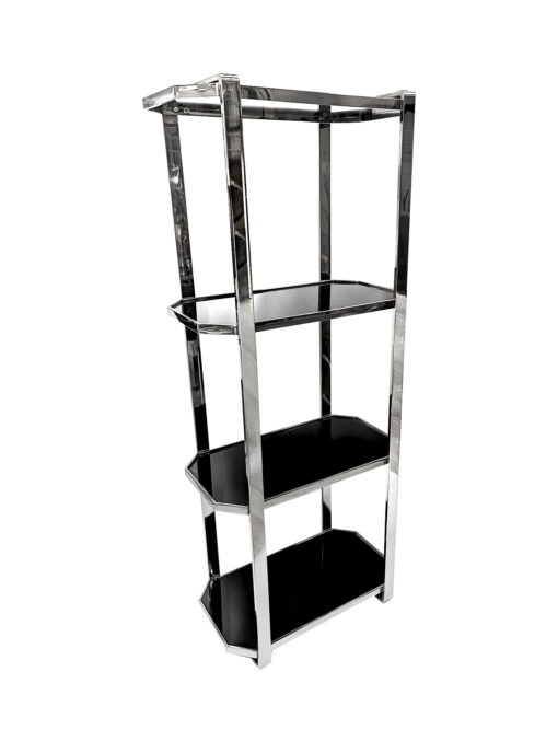 Silver stainless steel bookcase, tempered glass shelves, Large, glamour