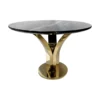 Silver round dining table, unique base shape, black marble top, glamour