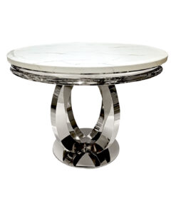 Silver table, unique modern rounded base shape, marble top, glamour, beautiful