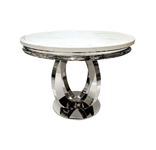 Silver table, unique modern rounded base shape, marble top, glamour, beautiful