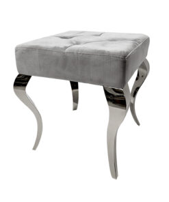 Upholstered TABORET, quilted, silver legs, stainless steel, glamour, grey