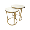 SET OF TWO TABLES gold stainless steel, round, white marble top, Small, exclusive