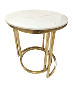 SET OF TWO TABLES gold stainless steel, round, white marble top, Small, beautiful