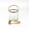 COOLER glass with tongs and handle, gold elements, elegant