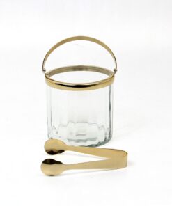 COOLER glass with tongs and handle, gold elements, elegant