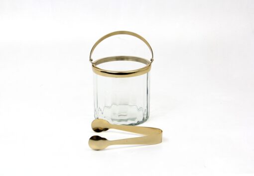 COOLER glass with tongs and handle, gold elements, elegant