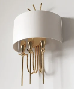 Las Vegas SHINKIT white lampshade, gold trim, glamour style, wall-mounted