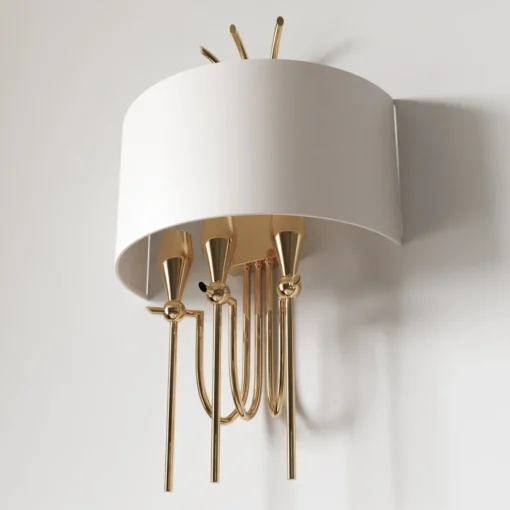 Las Vegas SHINKIT white lampshade, gold trim, glamour style, wall-mounted