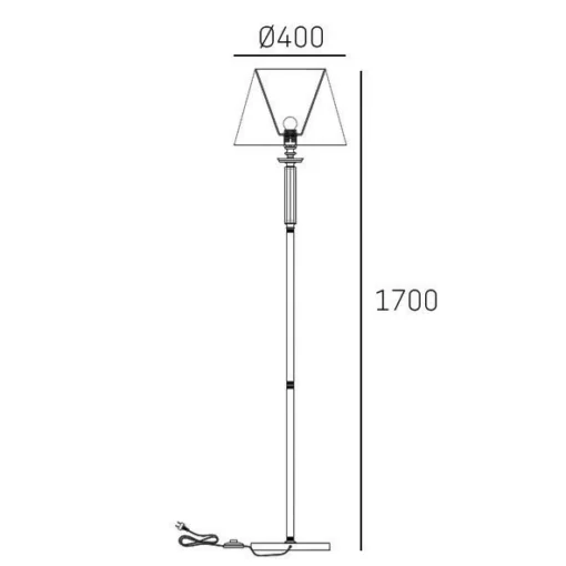FLOOR LAMP Siena nickel-plated finish, crystal decoration, white lampshade, glamour style, dimensions