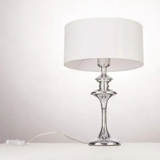 Abu Dhabi table lamp silver base, white lampshade, Hampton style, decorative
