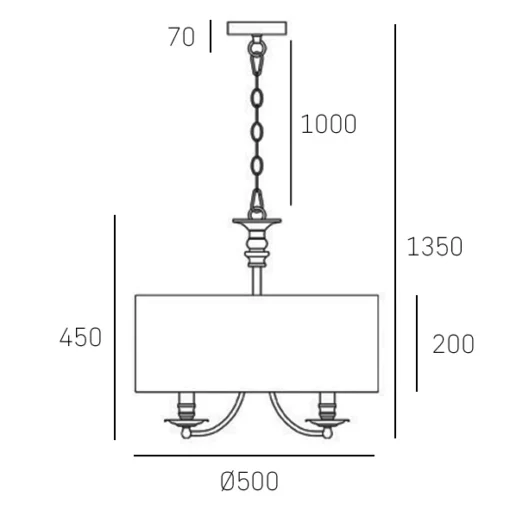 Abu Dhabi silver pendant lamp, black lampshade, classic, dimensions