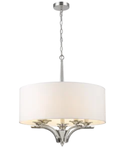 Atlanta round pendant lamp with white lampshade, nickel-plated details, classic, beautiful