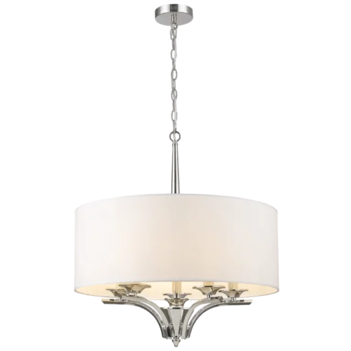 Atlanta round pendant lamp with white lampshade, nickel-plated details, classic, beautiful