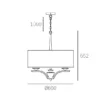 Atlanta round pendant lamp with white lampshade, nickel-plated details, classic, dimensions