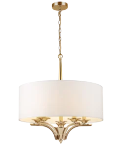 Atlanta round pendant lamp with white lampshade, gold details, classic style, elegant