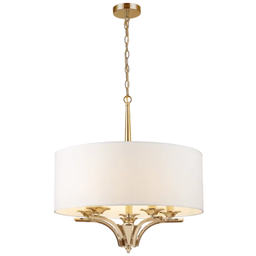 Atlanta round pendant lamp with white lampshade, gold details, classic style, elegant