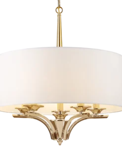 Atlanta round pendant lamp with white lampshade, gold details, classic style, beautiful