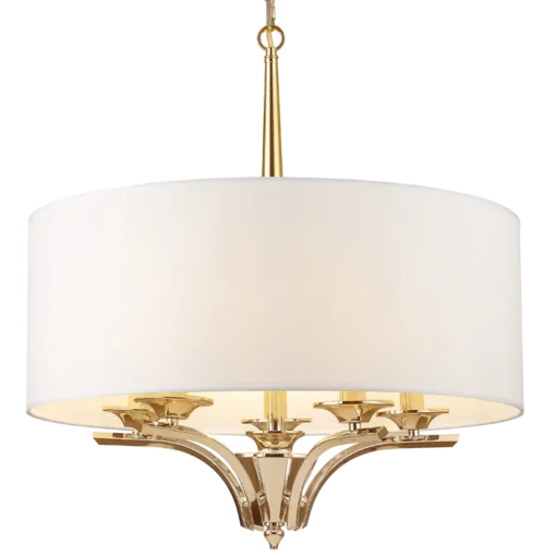 Atlanta round pendant lamp with white lampshade, gold details, classic style, beautiful