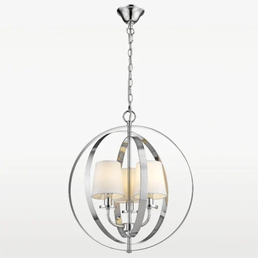 Berlin metal pendant lamp, silver finish, white lampshades, glamour style, unique