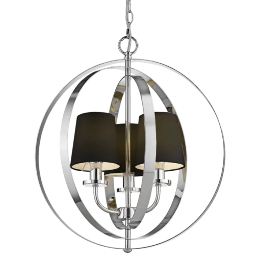 Berlin metal pendant lamp, silver finish, black lampshades, glamour style, beautiful