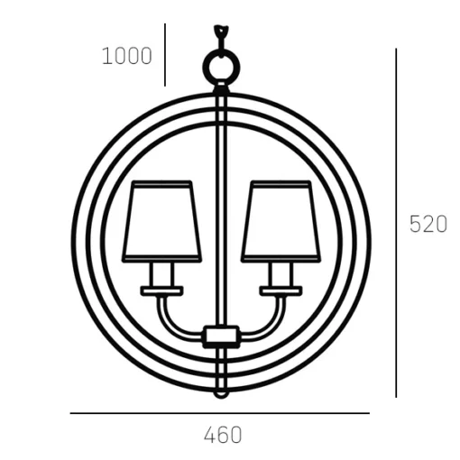 Berlin metal pendant lamp, silver finish, black lampshades, glamour style, dimensions