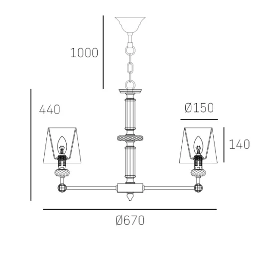 Doha metal pendant lamp, nickel finish, crystal details, glamour style, dimensions